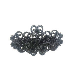 Tension Hair Clip Black Ornate Scroll Victorian Style
